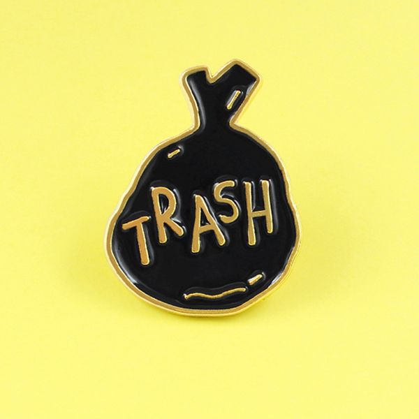 

cartoon letter black trash brooch garbage bag enamel pin waste sorting environmental protection initiative metal badges jewelry small women, Gray