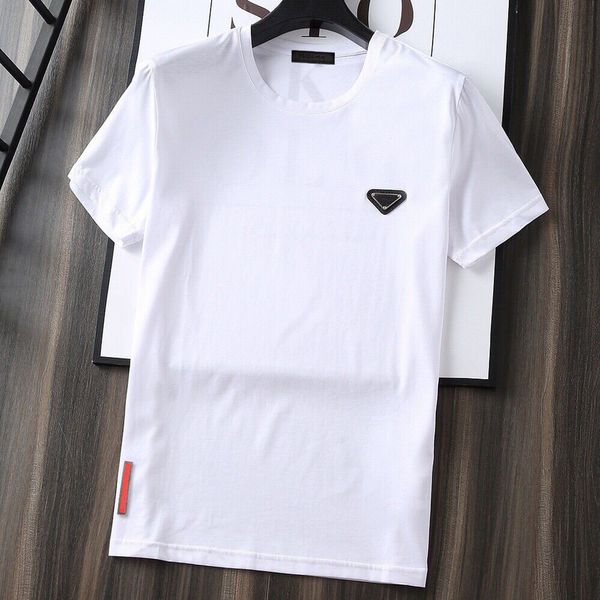 

luxury mens t shirts pure cotton tees metal triangle pattern brand p short sleeve women t-shirt fashion designers tshirts size m-4xl vlsh, White;black