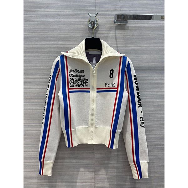 

fashion women's sweaters turn down neck letter knitted cardigans women zipper lady elegant loose knitwear 2022, White;black