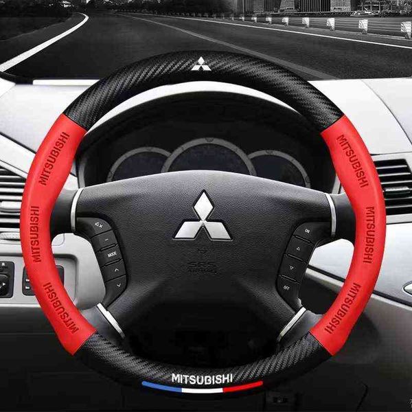 Tampa de volante de fibra de carbono de carbono Antislip Adequado para Mitsubishi L200 Lancer Ex Outlander ASX CUV RVR COLT PAJERO Endeavor J220808