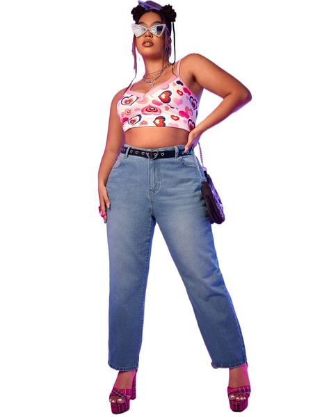 

plus slant pockets straight leg jeans without belt 52pe#, Blue