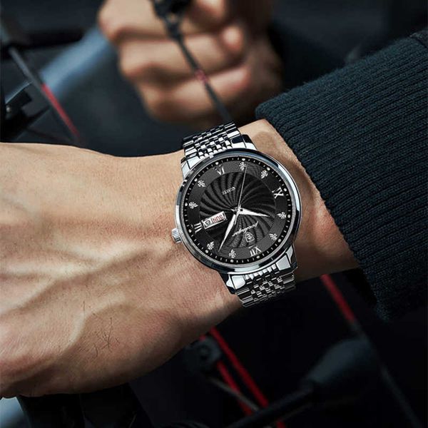 

2022 new brand luxury mens watches luminous waterproof stainless steel watch quartz men date calendar business wristwatch, Slivery;brown