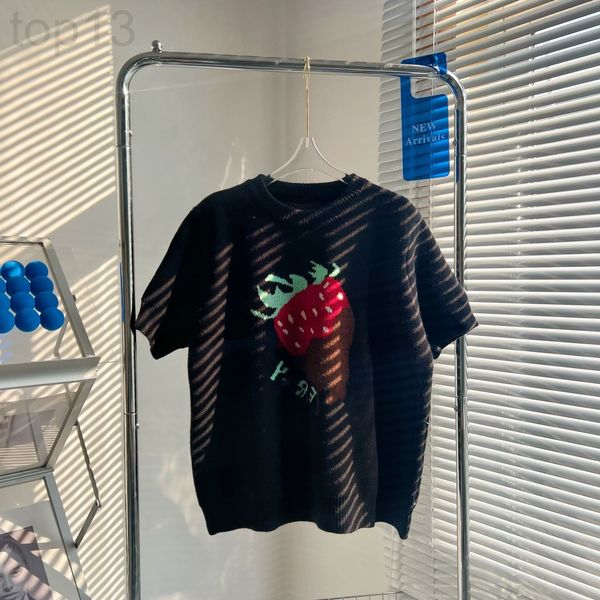 

women's t-shirt designer 2022 spring new fashion brand women's black fruit round neck pullover knitted t-shirt simple loose thin s, White