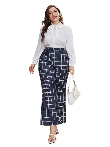 

plus plaid flare leg pants 78fi#, Black