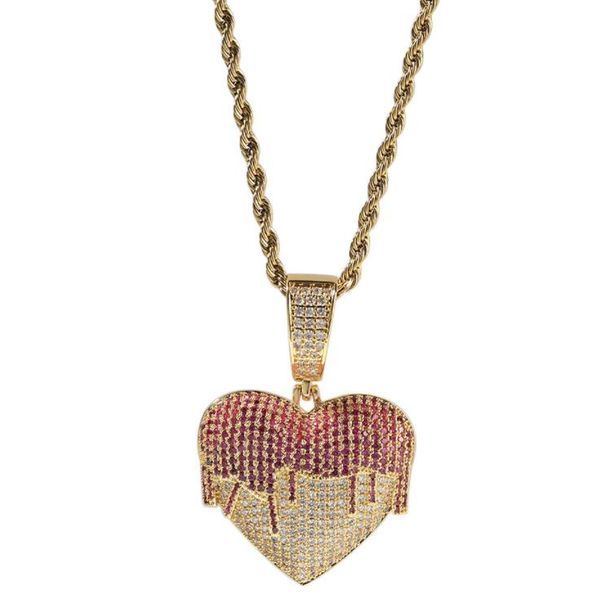 

hip hop aaa cz stone paved bling iced out heart shape pendants necklace for men rapper jewelry, Silver