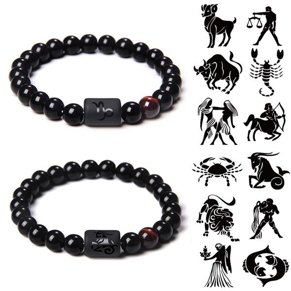 

8mm black twelve constellations stretchable strands bracelets tiger's eye stone lapis lazuli zodiac bracelet for women men jewelry