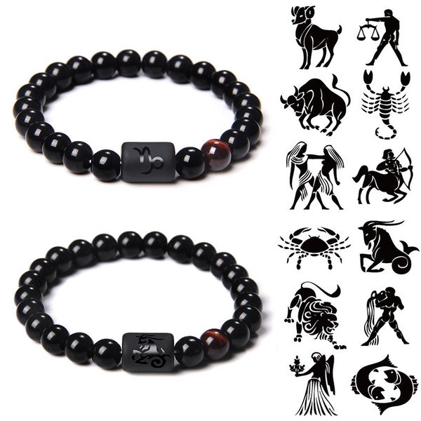 8mm preto doze constelações fios esticados pulseiras tigre lapis lazuli zodíaco pulseira para mulheres jóias