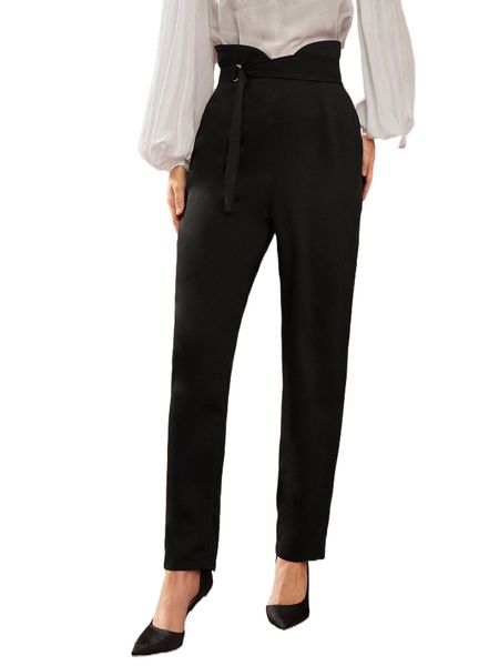 

asymmetrical waist buckled side pants g1ei#, Black;white