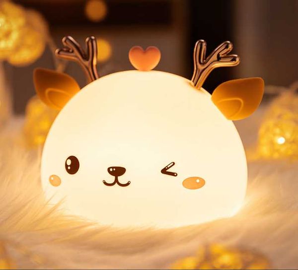 Luzes noturnas Crianças Presente Light Deer Image Silosh Silicone Stress Revide vida recarregável Lâmpada 3D para decoração da sala