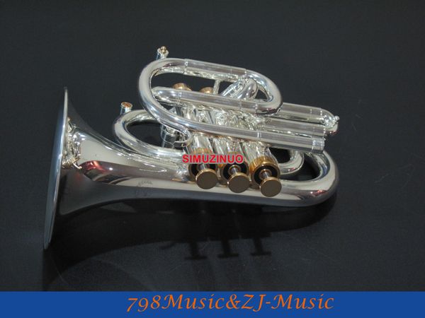 

high grade silver plated pocket trumpet bb horn with case