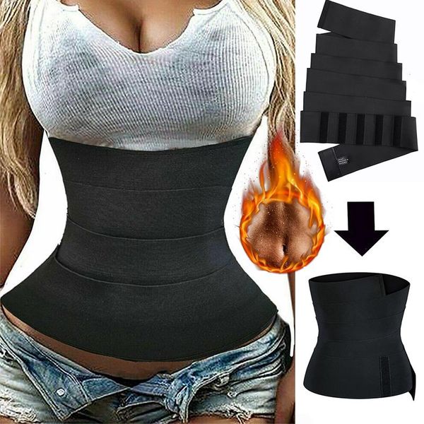 

snatched bandage wrap waist womens shapers trainer snatch-me-up compressive band tummy control adjustable fasten sheath sweat sauna body sha, Black;white