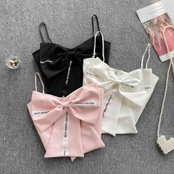 

women's tanks & camis 2022 spring and summer design sense of minority bow suspender short vest women's beautiful back inner r3b0, White