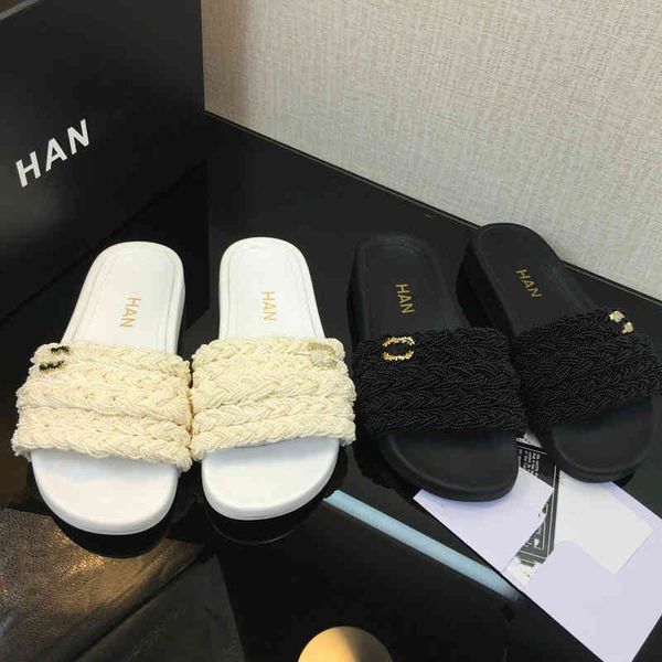 

slippers xiaoxiangjia woven flip flops summer soft bottomed open toed fairy handmade small pearl sandals as2v, Black