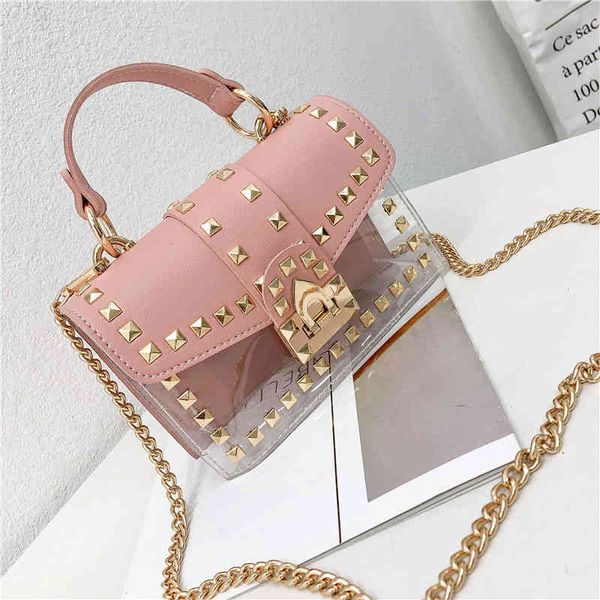 

55% off discount women's bag 2022 new version transparent single shoulder fashion versatile small chain rivet crossbody shoulder bags