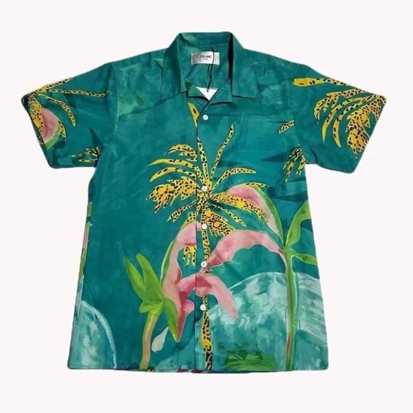 

designer celins 21ss show artist hawaiian palm coconut sea view short sleeve shirt unisex, White;black