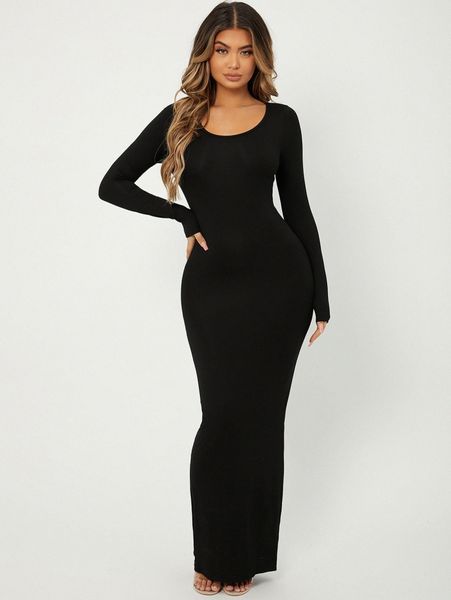 

sxy solid maxi bodycon dress s4kv#, Black;gray