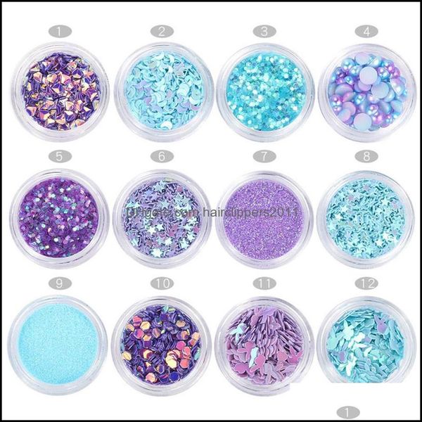 

nail art decorations salon health beauty mermaid half pearls star laser sequins glitters eye shadow makeup diy design tools 12pcs/lot rra1, Silver;gold
