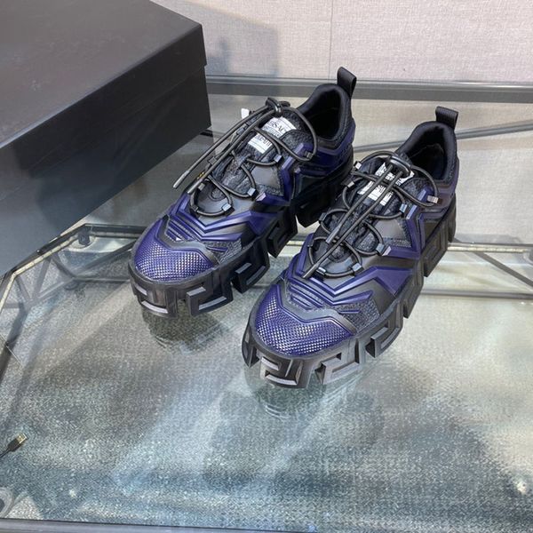 

designer casual shoes greca labyrinth sneakers thick-soled mens shoes leather calfskin platform shoe fashion trainers increased thick us12 b, Black