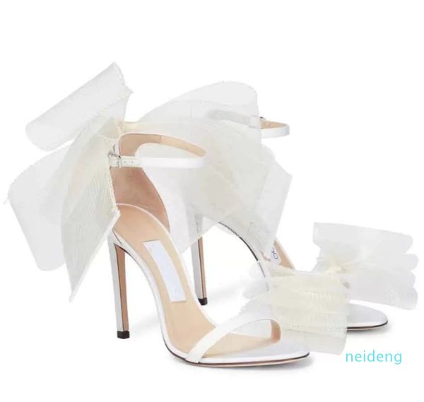 2022 scarpe eleganti di marca di lusso estive, sandali con fiocco in rete da donna con cinturino alla caviglia a spillo da sposa rosso, bianco, nero, benvenuto cari clienti