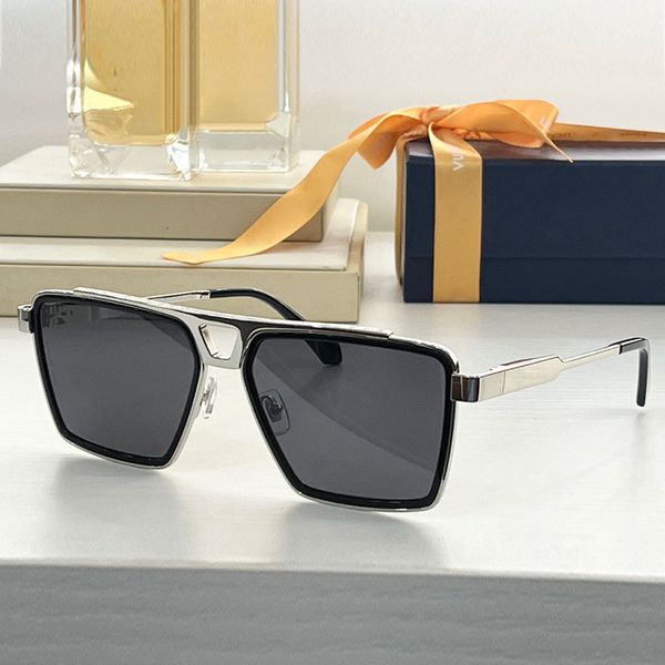 Mens óculos de sol Z1585U Moda Classic Square Eyewear Casual Business Style Frame Silver Lentes Black Glasses Drivando Proteção ao ar livre UV400 com caixa