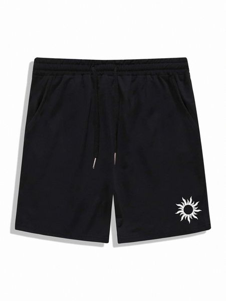 

romwe guys sun print drawstring shorts 94j8#, White;black