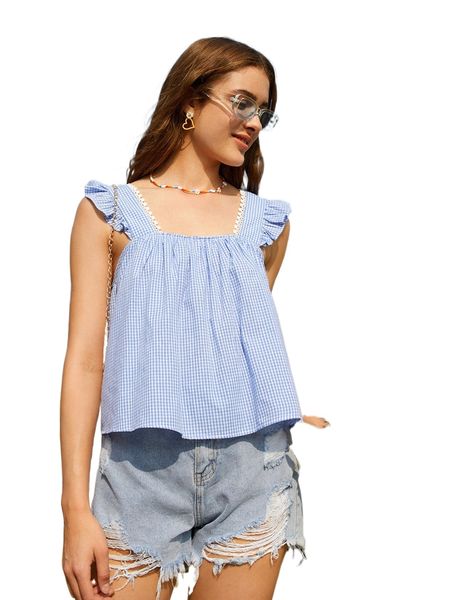 

gingham print ruffle trim e4vq#, White