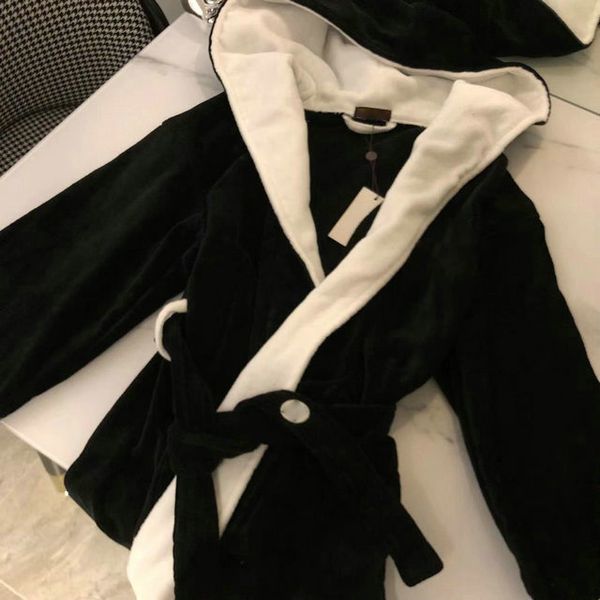

designer nightgown luxury classic cotton bathrobe women's brand pajamas, Black