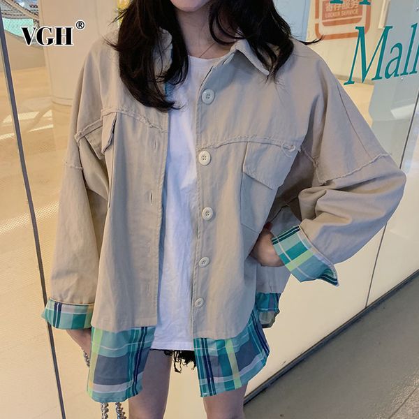 

casual patchwork plaid jacket for women lapel long sleeve hit color oversized jackets female fashion clothing style 210507, Black;brown