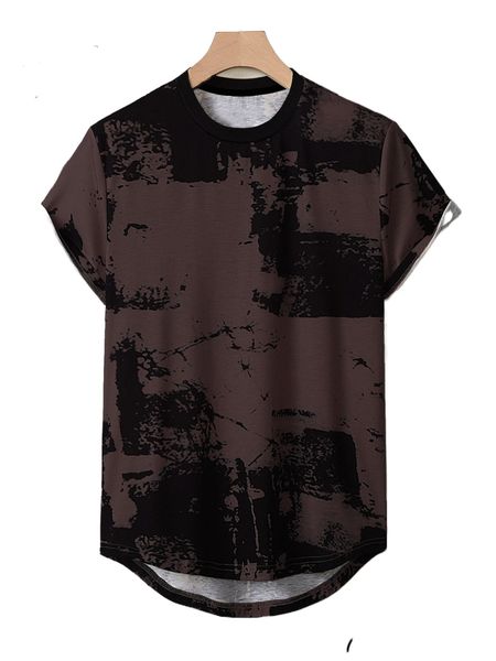 

men graphic print high low tee k119#, White;black