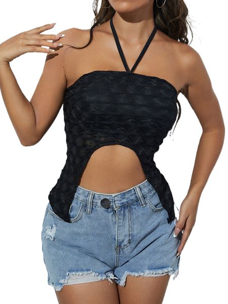 

tie backless asymmetrical hem halter b66f#, White