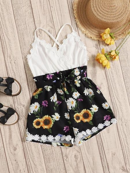 

toddler girls floral appliques belted romper she, Blue