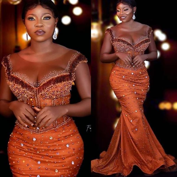 

2022 plus size arabic aso ebi orange mermaid luxurious prom dresses beaded crystals evening formal party second reception birthday engagemen, Black