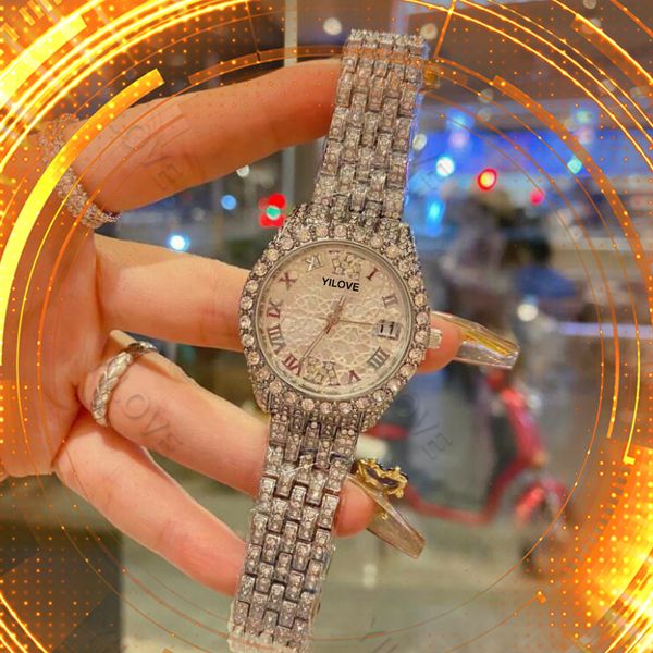 

33mm all stainless steel luxury business women's watch imported quartz multi-function calendar chronograph clock european fashion woman, Slivery;brown