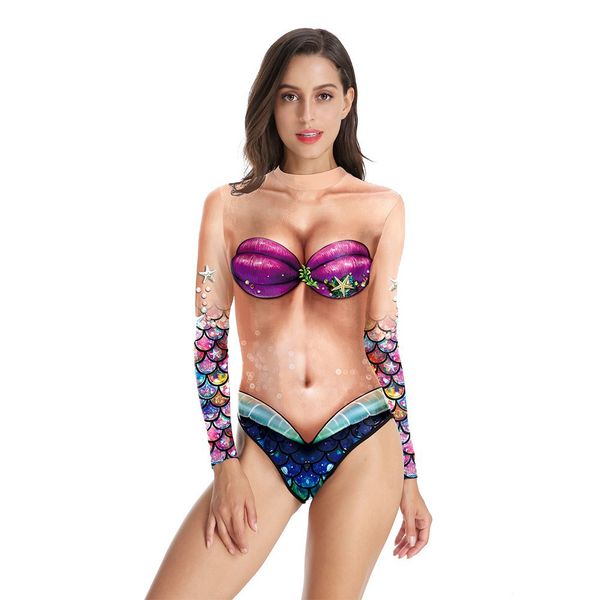 

women's jumpsuits & rompers printed ladies long sleeve swimsuit one-piece swimsuit surfwear, Black;white