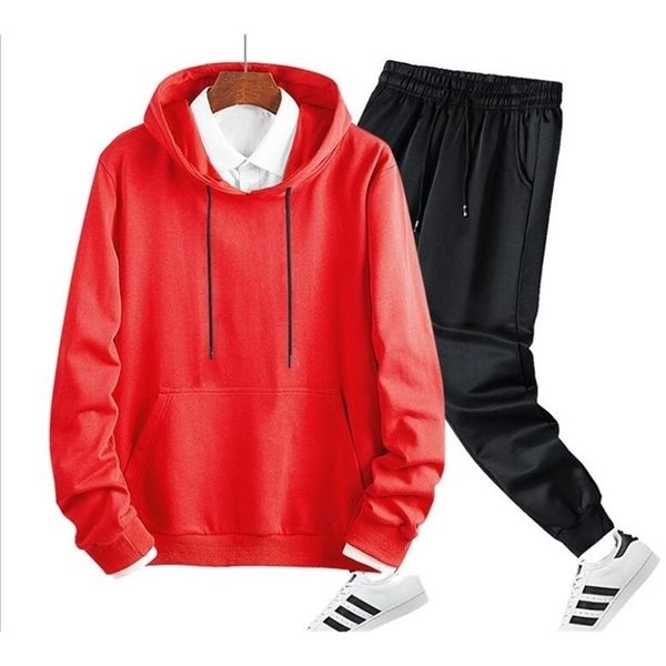 

fashion men's sports sets solid color street men casual hoodies suit comfortable male tracksuit 201128, Gray