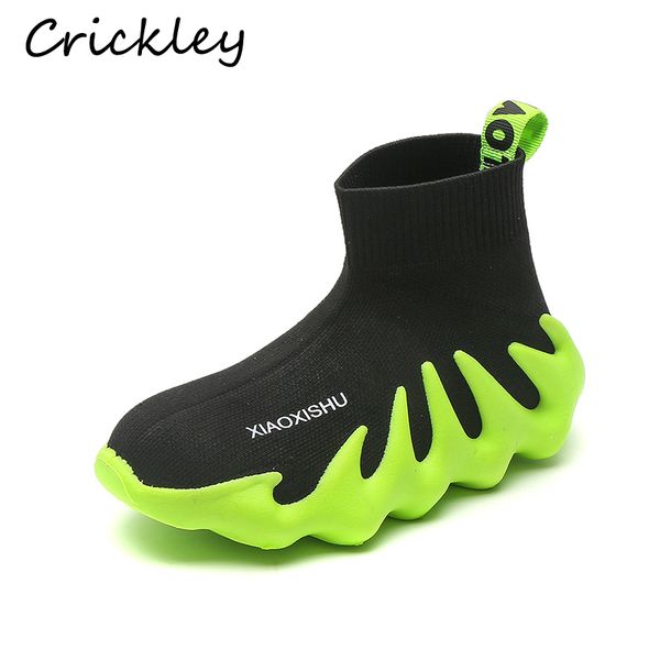 

fashion kids sock shoes mesh soft sports shoes for boys knitting girls running shoes anti slip breathable children's sneakers 220423, Black;red