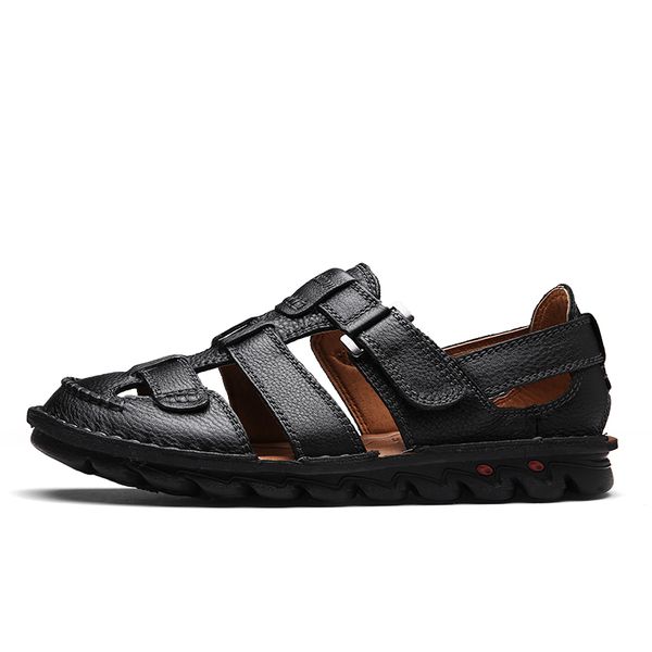 

brand men sandals casual beach shoes summer sandals soft sole fashion men genuine leather slippers men flip flops, Black