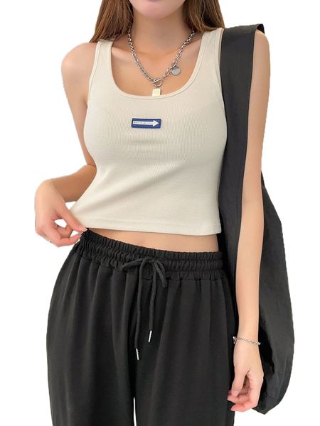 

dazy letter patched detail crop tank u1vm#, White