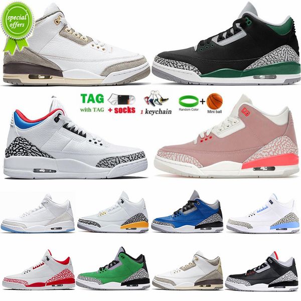 

2022 3s basketball shoes 3 mens sports sneakers laser orange pine green racer blue fire red mocha varsity royal chicago man trainers with, Black