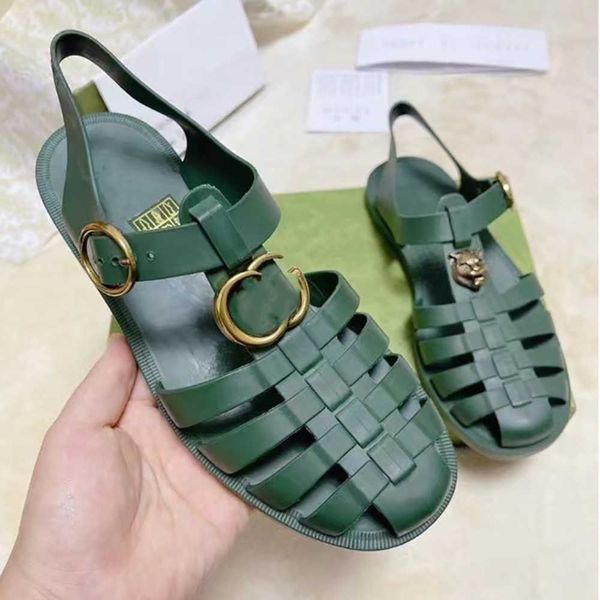

designer ladies double g slippers jelly platform slippers adjustable buckle cartoon slippers summer beach sandals size with box no369, Black