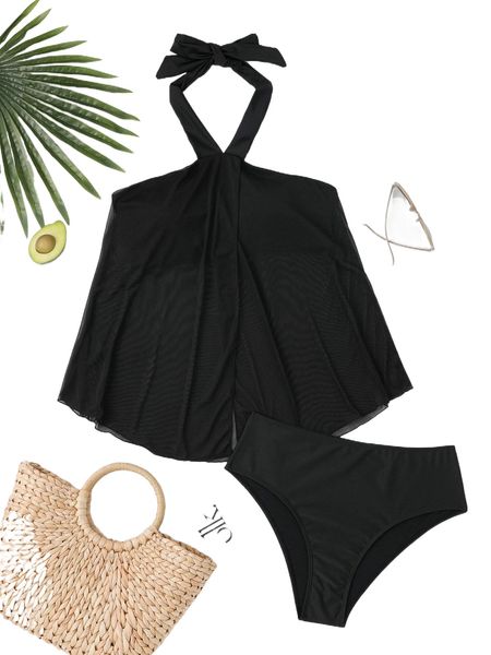 

plus slit back halter bikini swimsuit r0xv#, White;black