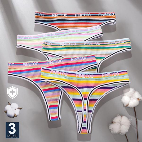 

3pcs set women panty cotton seamless g-string colorful striped lingerie panties s-xl thongs female letter waist underwear, Black;pink