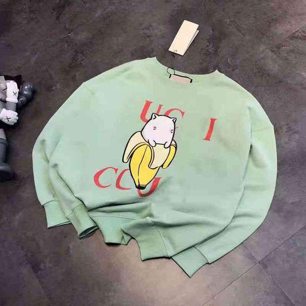 

wholesale custom 70% off autumn new fashion brand ancient family banana letter printing round neck loose leisure slim men's and women&#, Black