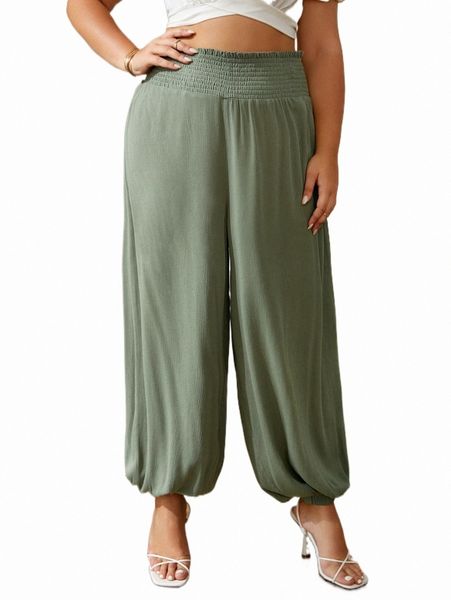 

plus elastic waist carrot pants x6sq#, Black