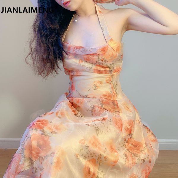 

summer dress a-line vintage dres halter chiffon floral dresses dress elegant casual party dress long vestidos 220516, Black;gray