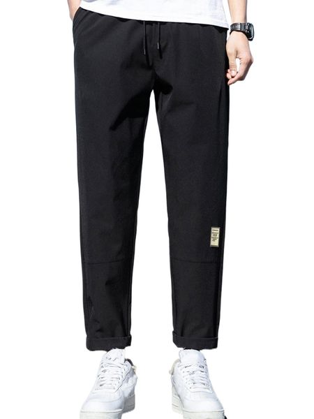 

men patch detail drawstring waist pants b8gu#, Black