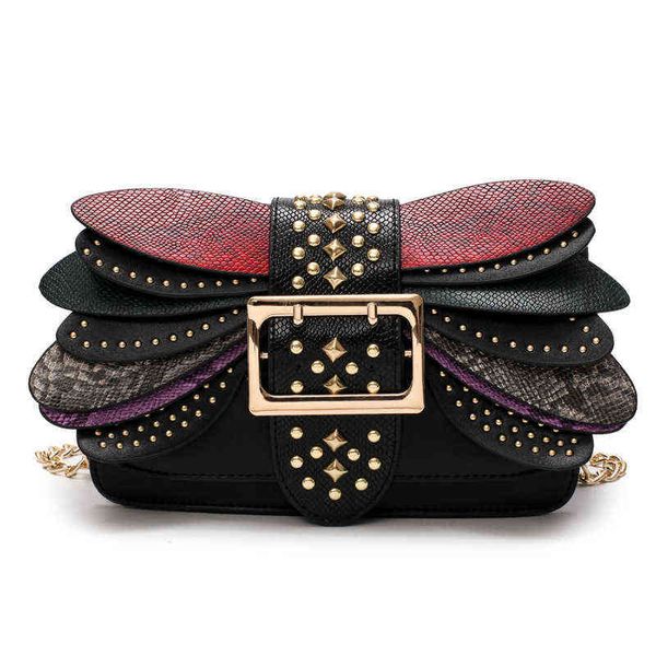

pu leather women luxury designer handbags shopper bag fashion large capacity rivet butterfly wings chain crossbody bags 220511