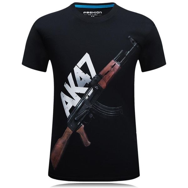 

2020new arrival the ak47 gun 3d printed men's short sleeve wear t shirt 100% cotton men's shirt316w, White;black