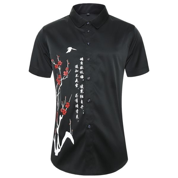 

45kg105kg summer new button down chinoiserie printed casual regular fit short sleeve shirt 4xl 5xl 210412, White;black