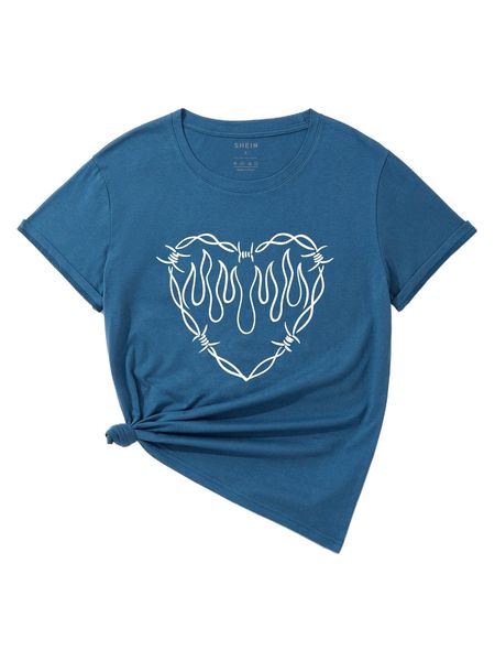 

heart & fire print tee 604b#, White